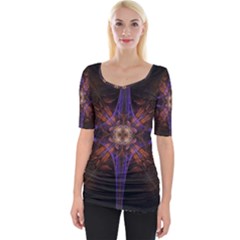 Fractal Cross Blue Geometric Wide Neckline Tee