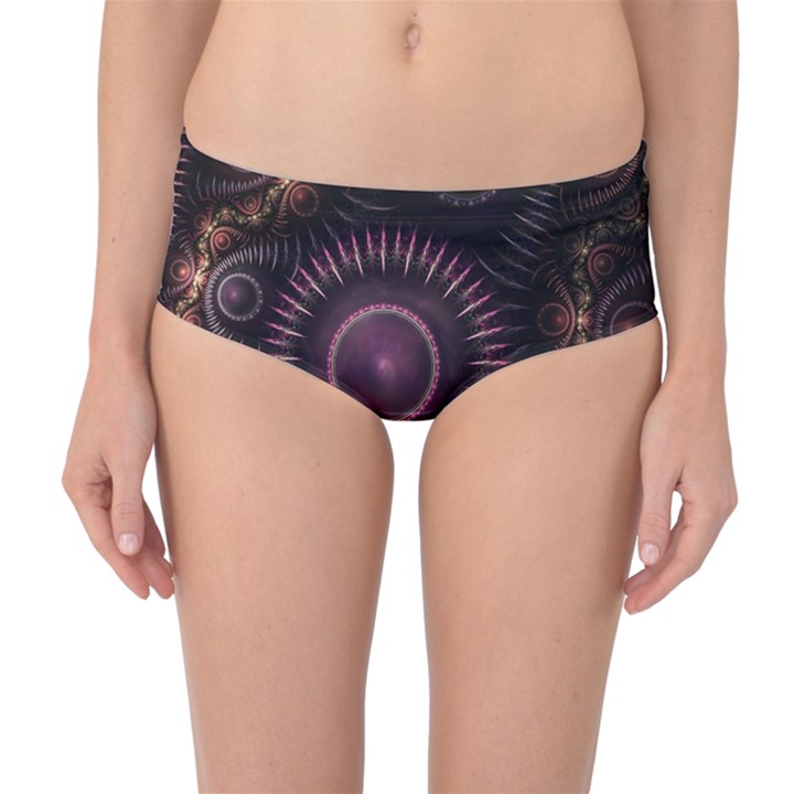 Fractal Gears Steampunk Gearwheel Mid-Waist Bikini Bottoms