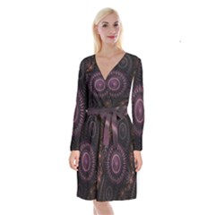 Fractal Gears Steampunk Gearwheel Long Sleeve Velvet Front Wrap Dress by Pakrebo