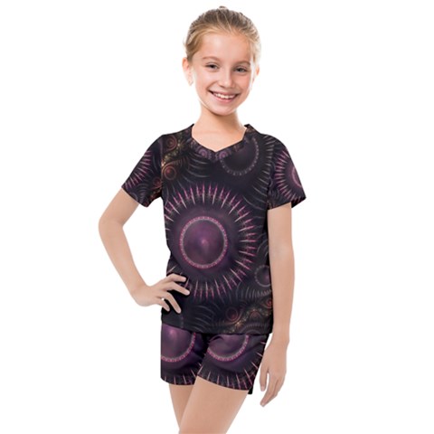 Fractal Gears Steampunk Gearwheel Kids  Mesh Tee And Shorts Set by Pakrebo