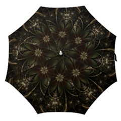 Fractal Gold Green Flower Bloom Straight Umbrellas by Pakrebo