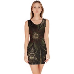 Fractal Gold Green Flower Bloom Bodycon Dress by Pakrebo