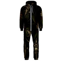 Fractal Gold Green Flower Bloom Hooded Jumpsuit (men)  by Pakrebo