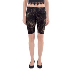 Fractal Gold Green Flower Bloom Yoga Cropped Leggings by Pakrebo