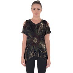 Fractal Gold Green Flower Bloom Cut Out Side Drop Tee by Pakrebo