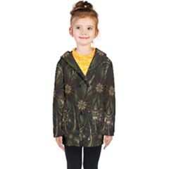 Fractal Gold Green Flower Bloom Kids  Double Breasted Button Coat