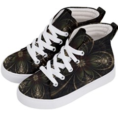 Fractal Gold Green Flower Bloom Kids  Hi-top Skate Sneakers by Pakrebo