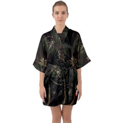 Fractal Gold Green Flower Bloom Quarter Sleeve Kimono Robe