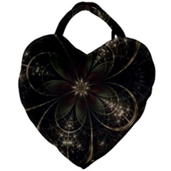 Fractal Gold Green Flower Bloom Giant Heart Shaped Tote