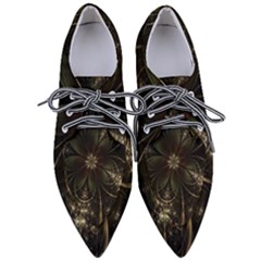 Fractal Gold Green Flower Bloom Pointed Oxford Shoes by Pakrebo