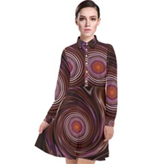 Fractal Waves Pattern Design Long Sleeve Chiffon Shirt Dress