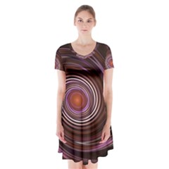 Fractal Waves Pattern Design Short Sleeve V-neck Flare Dress by Pakrebo