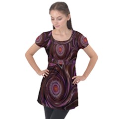 Fractal Waves Pattern Design Puff Sleeve Tunic Top by Pakrebo