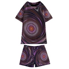 Fractal Waves Pattern Design Kids  Swim Tee And Shorts Set by Pakrebo