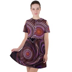 Fractal Waves Pattern Design Short Sleeve Shoulder Cut Out Dress  by Pakrebo