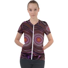 Fractal Waves Pattern Design Short Sleeve Zip Up Jacket