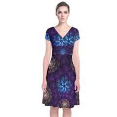 Geometry Fractal Colorful Geometric Short Sleeve Front Wrap Dress