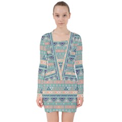 Tribal V-neck Bodycon Long Sleeve Dress by Sobalvarro