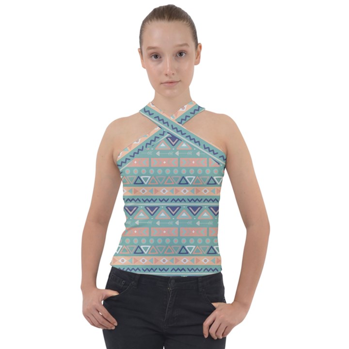 Tribal Cross Neck Velour Top