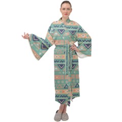 Tribal Maxi Tie Front Velour Kimono