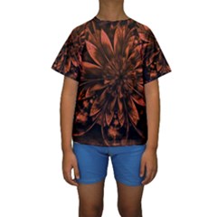 Fractal Painting Flower Texture Kids  Short Sleeve Swimwear by Pakrebo