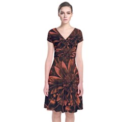 Fractal Painting Flower Texture Short Sleeve Front Wrap Dress by Pakrebo