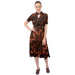 Fractal Painting Flower Texture Keyhole Neckline Chiffon Dress