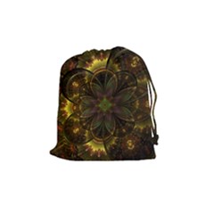 Fractal Flower Fall Gold Colorful Drawstring Pouch (medium) by Pakrebo