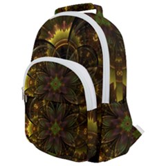 Fractal Flower Fall Gold Colorful Rounded Multi Pocket Backpack by Pakrebo