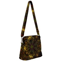 Fractal Flower Fall Gold Colorful Zipper Messenger Bag by Pakrebo