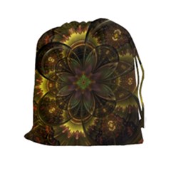 Fractal Flower Fall Gold Colorful Drawstring Pouch (xxl) by Pakrebo