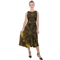 Fractal Flower Fall Gold Colorful Midi Tie-back Chiffon Dress by Pakrebo