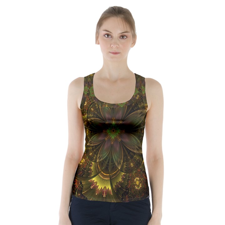 Fractal Flower Fall Gold Colorful Racer Back Sports Top