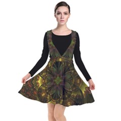 Fractal Flower Fall Gold Colorful Plunge Pinafore Dress by Pakrebo