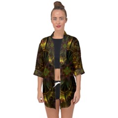 Fractal Flower Fall Gold Colorful Open Front Chiffon Kimono by Pakrebo