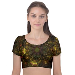 Fractal Flower Fall Gold Colorful Velvet Short Sleeve Crop Top  by Pakrebo