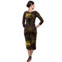 Fractal Flower Fall Gold Colorful Quarter Sleeve Midi Velour Bodycon Dress View2