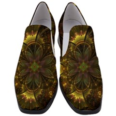 Fractal Flower Fall Gold Colorful Women Slip On Heel Loafers by Pakrebo