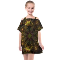 Fractal Flower Fall Gold Colorful Kids  One Piece Chiffon Dress by Pakrebo