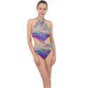 Multi Color Liquid Background Halter Side Cut Swimsuit View1