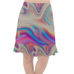 Multi Color Liquid Background Fishtail Chiffon Skirt