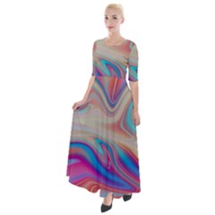 Multi Color Liquid Background Half Sleeves Maxi Dress