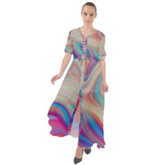 Multi Color Liquid Background Waist Tie Boho Maxi Dress