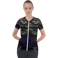 Fractal Colorful Pattern Fantasy Short Sleeve Zip Up Jacket by Pakrebo