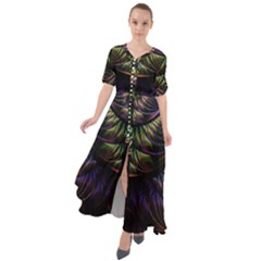 Fractal Colorful Pattern Fantasy Waist Tie Boho Maxi Dress