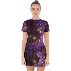 Fractal Purple Abstract Detail Drop Hem Mini Chiffon Dress