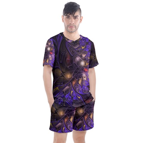 Fractal Purple Abstract Detail Men s Mesh Tee And Shorts Set by Pakrebo