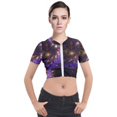 Fractal Purple Abstract Detail Short Sleeve Cropped Jacket