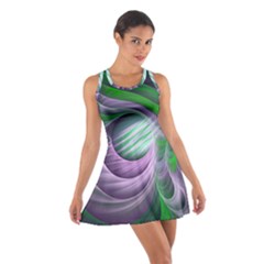 Purple Green Fractal Texture Cotton Racerback Dress