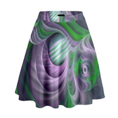 Purple Green Fractal Texture High Waist Skirt by Pakrebo